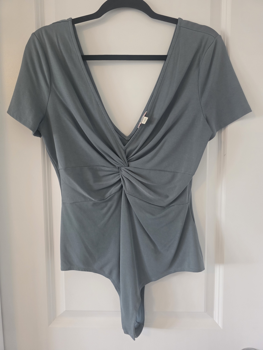 Guess Slate Green Knot-Front V-Neck Bodysuit